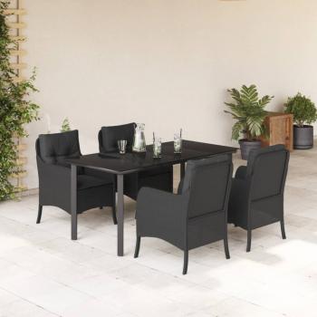 ARDEBO.de - 5-tlg. Garten-Essgruppe mit Kissen Schwarz Poly Rattan