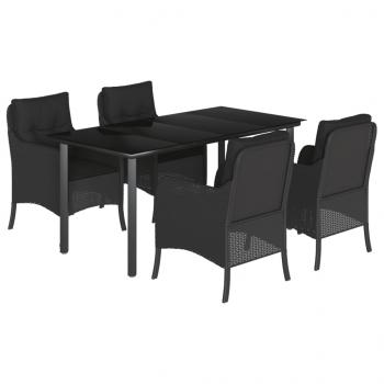 5-tlg. Garten-Essgruppe mit Kissen Schwarz Poly Rattan