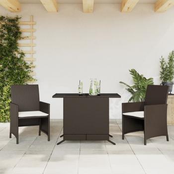 ARDEBO.de - 3-tlg. Bistro-Set mit Kissen Braun Poly Rattan