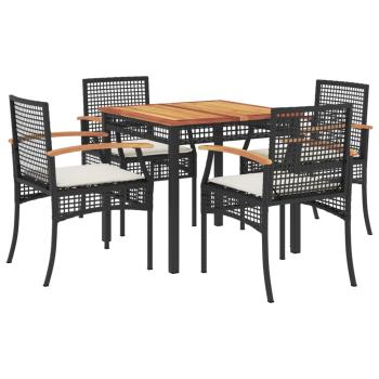ARDEBO.de - 5-tlg. Garten-Essgruppe mit Kissen Schwarz Poly Rattan
