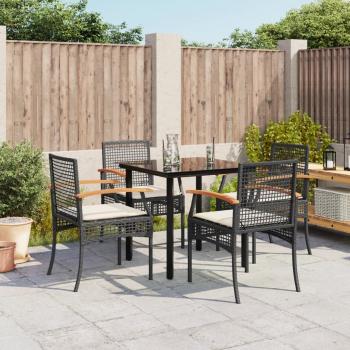 ARDEBO.de - 5-tlg. Garten-Essgruppe mit Kissen Schwarz Poly Rattan