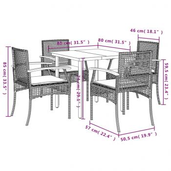5-tlg. Garten-Essgruppe mit Kissen Schwarz Poly Rattan