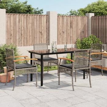 ARDEBO.de - 5-tlg. Garten-Essgruppe mit Kissen Grau Poly Rattan