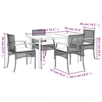 5-tlg. Garten-Essgruppe mit Kissen Grau Poly Rattan