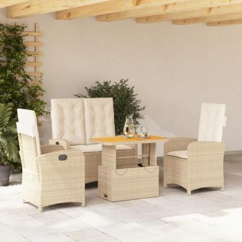 ARDEBO.de - 4-tlg. Garten-Essgruppe mit Kissen Beige Poly Rattan