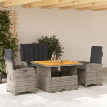 ARDEBO.de - 4-tlg. Garten-Essgruppe mit Kissen Grau Poly Rattan