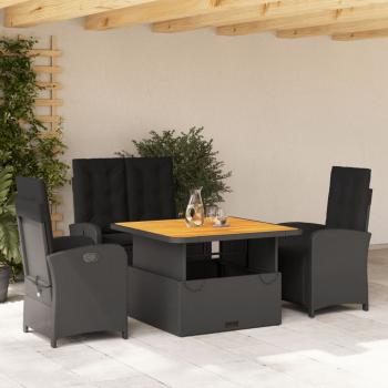 ARDEBO.de - 4-tlg. Garten-Essgruppe mit Kissen Schwarz Poly Rattan
