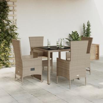 ARDEBO.de - 5-tlg. Garten-Essgruppe mit Kissen Beige Poly Rattan