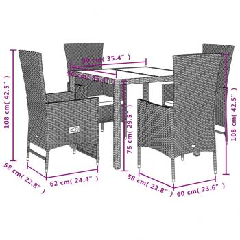5-tlg. Garten-Essgruppe mit Kissen Beige Poly Rattan