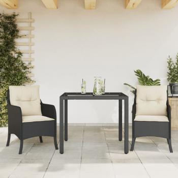ARDEBO.de - 3-tlg. Garten-Essgruppe mit Kissen Schwarz Poly Rattan