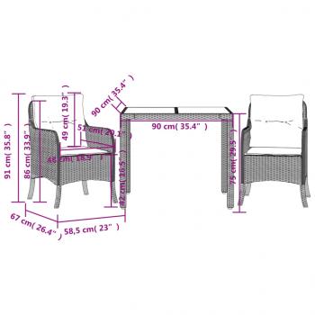 3-tlg. Garten-Essgruppe mit Kissen Schwarz Poly Rattan