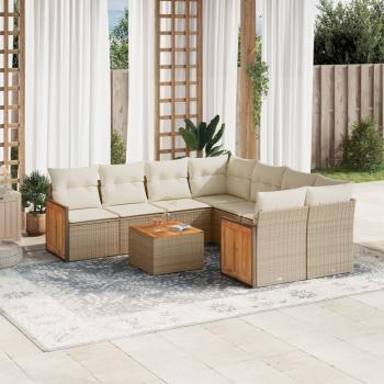 ARDEBO.de - 9-tlg. Garten-Sofagarnitur mit Kissen Beige Poly Rattan