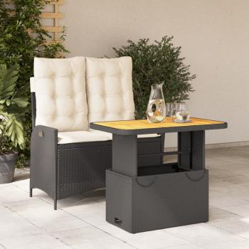 ARDEBO.de - 2-tlg. Garten-Essgruppe mit Kissen Schwarz Poly Rattan