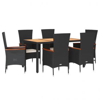 7-tlg. Garten-Essgruppe mit Kissen Schwarz Poly Rattan