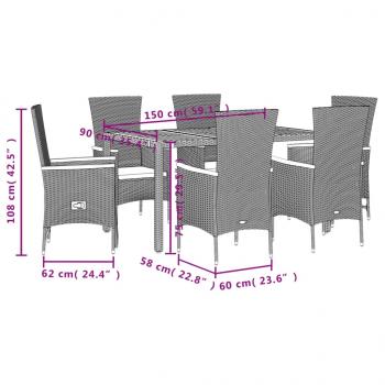 7-tlg. Garten-Essgruppe mit Kissen Schwarz Poly Rattan