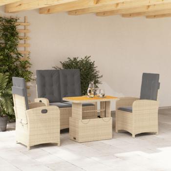 ARDEBO.de - 4-tlg. Garten-Essgruppe mit Kissen Beige Poly Rattan