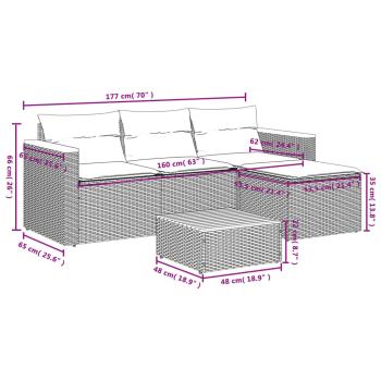 5tlg. Garten-Sofagarnitur mit Kissen Schwarz Poly Rattan Akazie