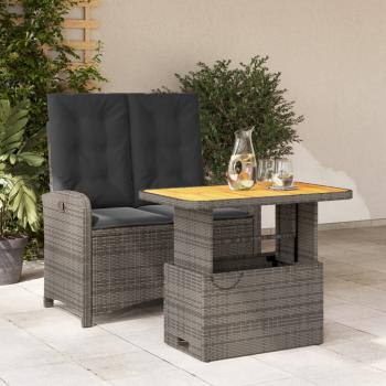 ARDEBO.de - 2-tlg. Garten-Essgruppe mit Kissen Grau Poly Rattan