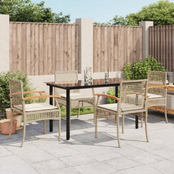 ARDEBO.de - 5-tlg. Garten-Essgruppe mit Kissen Beige Poly Rattan