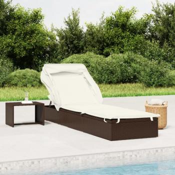 ARDEBO.de - Sonnenliege mit Faltdach Braun 213x63x97 cm Poly Rattan