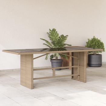 ARDEBO.de - Gartentisch mit Glasplatte Beige 190x80x74 cm Poly Rattan
