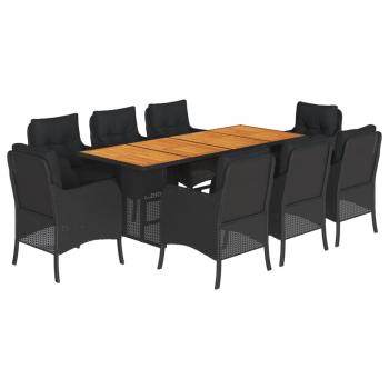ARDEBO.de - 9-tlg. Garten-Essgruppe mit Kissen Schwarz Poly Rattan