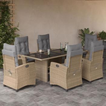 ARDEBO.de - 7-tlg. Garten-Essgruppe mit Kissen Beigemischung Poly Rattan