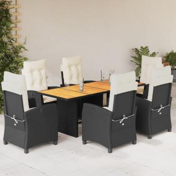 ARDEBO.de - 7-tlg. Garten-Essgruppe mit Kissen Schwarz Poly Rattan