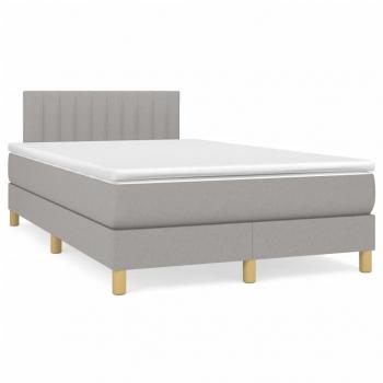 ARDEBO.de - Boxspringbett mit Matratze & LED Hellgrau 120x190 cm Stoff