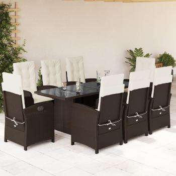 ARDEBO.de - 9-tlg. Garten-Essgruppe mit Kissen Braun Poly Rattan