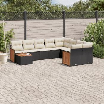 ARDEBO.de - 10-tlg. Garten-Sofagarnitur mit Kissen Schwarz Poly Rattan