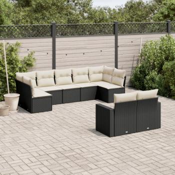 ARDEBO.de - 9-tlg. Garten-Sofagarnitur mit Kissen Schwarz Poly Rattan