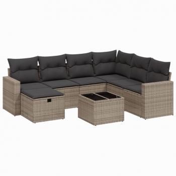 8-tlg. Garten-Sofagarnitur mit Kissen Grau Poly Rattan