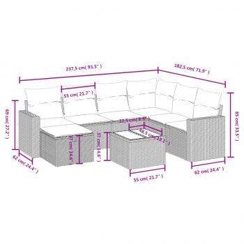 8-tlg. Garten-Sofagarnitur mit Kissen Grau Poly Rattan