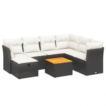 8-tlg. Garten-Sofagarnitur mit Kissen Schwarz Poly Rattan