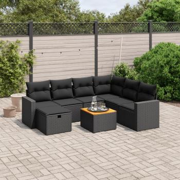 ARDEBO.de - 8-tlg. Garten-Sofagarnitur mit Kissen Schwarz Poly Rattan
