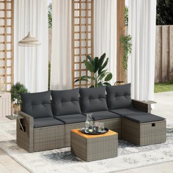 ARDEBO.de - 6-tlg. Garten-Sofagarnitur mit Kissen Grau Poly Rattan
