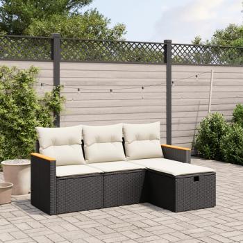 ARDEBO.de - 4-tlg. Garten-Sofagarnitur mit Kissen Schwarz Poly Rattan