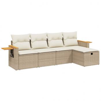 5-tlg. Garten-Sofagarnitur mit Kissen Beige Poly Rattan