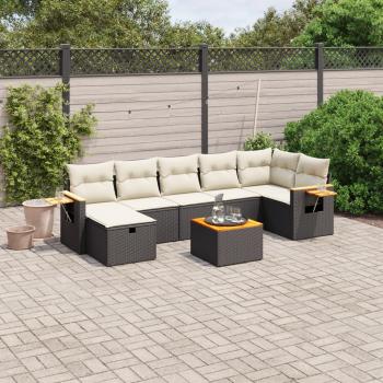 ARDEBO.de - 8-tlg. Garten-Sofagarnitur mit Kissen Schwarz Poly Rattan