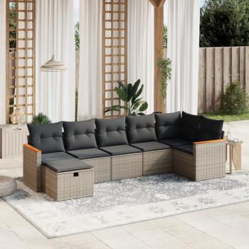 ARDEBO.de - 7-tlg. Garten-Sofagarnitur mit Kissen Grau Poly Rattan