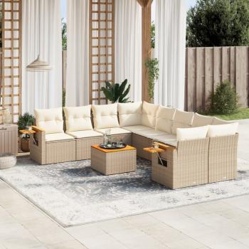 ARDEBO.de - 9-tlg. Garten-Sofagarnitur mit Kissen Beige Poly Rattan