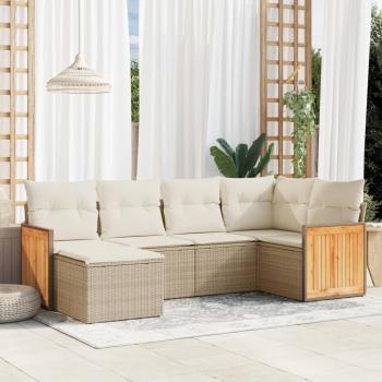 ARDEBO.de - 6-tlg. Garten-Sofagarnitur mit Kissen Beige Poly Rattan