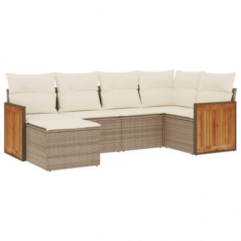 6-tlg. Garten-Sofagarnitur mit Kissen Beige Poly Rattan