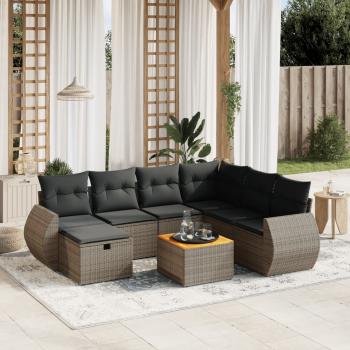 ARDEBO.de - 8-tlg. Garten-Sofagarnitur mit Kissen Grau Poly Rattan