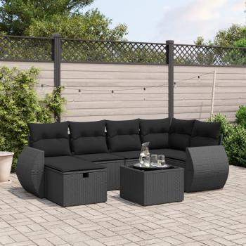 ARDEBO.de - 7-tlg. Garten-Sofagarnitur mit Kissen Schwarz Poly Rattan