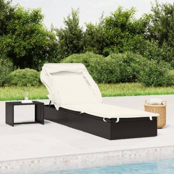 ARDEBO.de - Sonnenliege mit Faltdach Schwarz 213x63x97 cm Poly Rattan