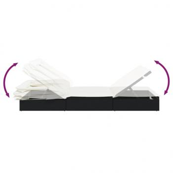 Sonnenliege mit Faltdach Schwarz 213x63x97 cm Poly Rattan