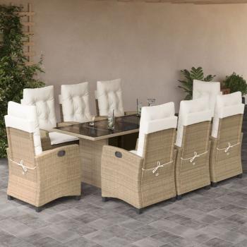 ARDEBO.de - 9-tlg. Garten-Essgruppe mit Kissen Beige Poly Rattan