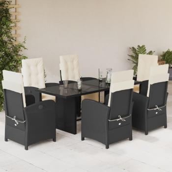 ARDEBO.de - 7-tlg. Garten-Essgruppe mit Kissen Schwarz Poly Rattan